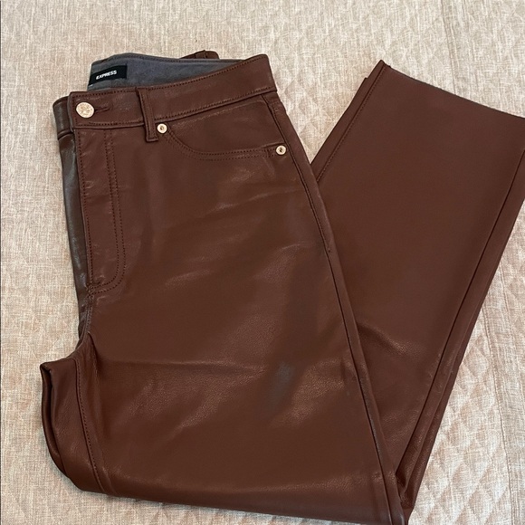 Express Brown faux leather Straight Leg Pants - Picture 1 of 3